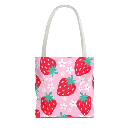 Charming Strawberry & Flower Tote Bag | Reusable Shopping Bag, Floral Tote, Eco-Friendly Bag, Cute Summer Accessory, Gift Idea