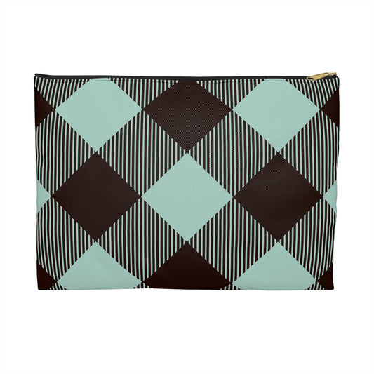 Chic Plaid Accessory Pouch, Fashionable Makeup Bag, Stylish Organizing Tote, Perfect Gift for Her, Ideal for Travel and Daily Use, Turquoise