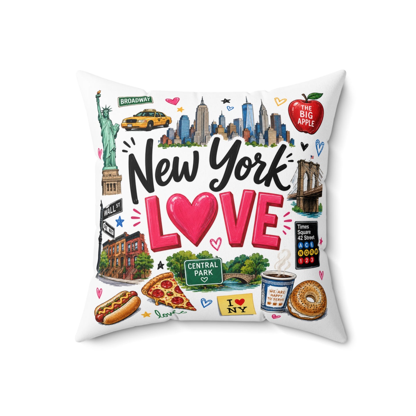 New York Love Decorative Pillow — NYC Landmarks & Icons Throw Cushion