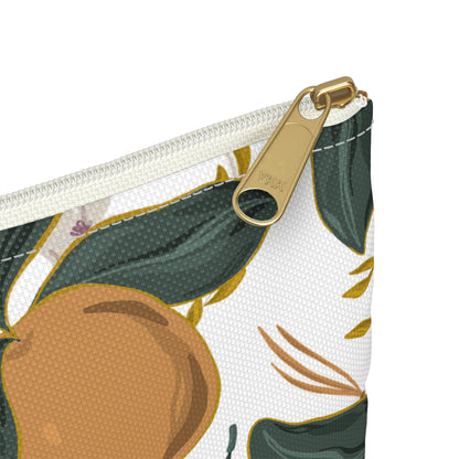 Botanical Orange Accessory Pouch, Cute Makeup Bag, Travel Organizer, Gift for Her, Floral Clutch, Summer Storage