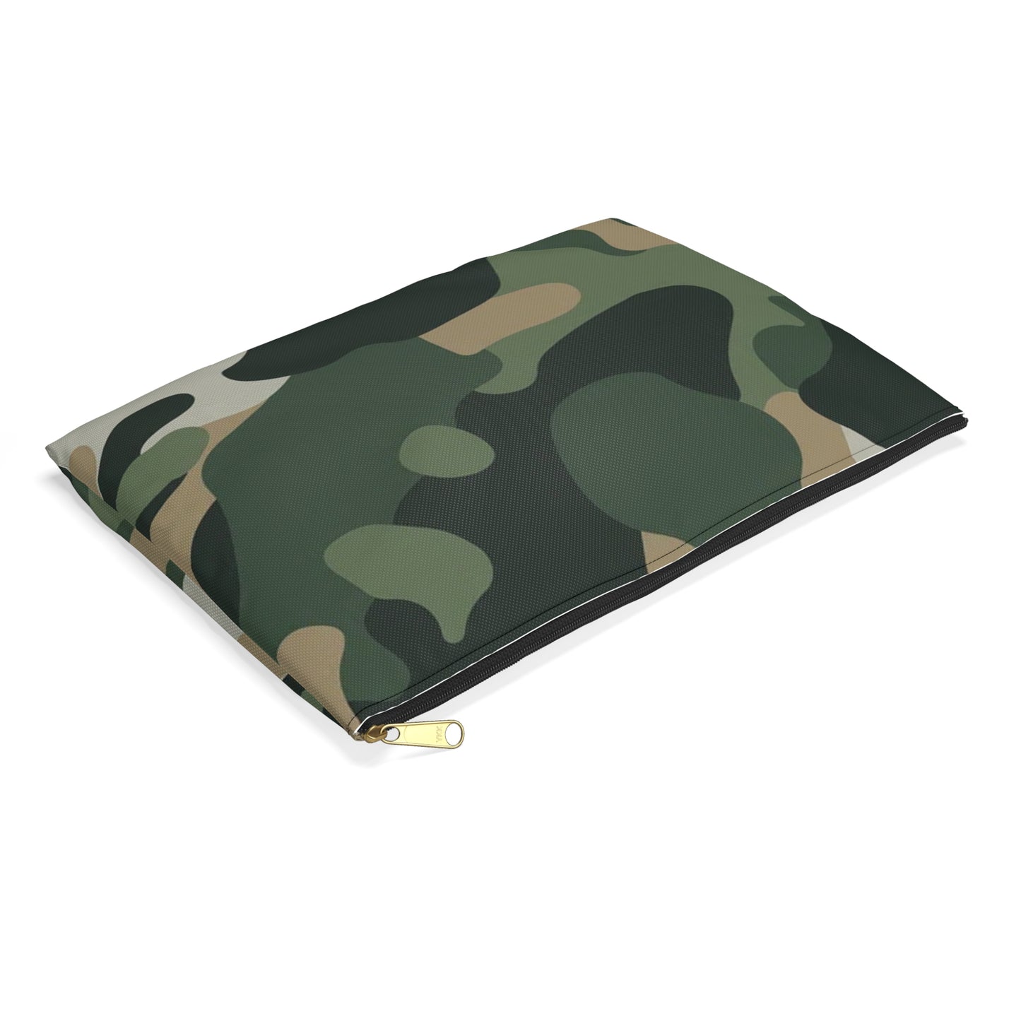 Camo Zip Accessory Pouch — Military Green Camouflage Cosmetic & Travel Organizer