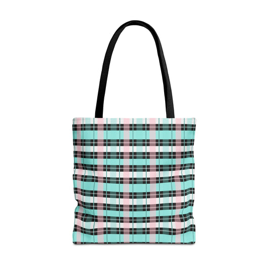 Pastel Plaid Tote Bag – Aqua & Pink Plaid All-Over Print Tote