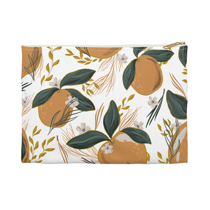 Botanical Orange Accessory Pouch, Cute Makeup Bag, Travel Organizer, Gift for Her, Floral Clutch, Summer Storage