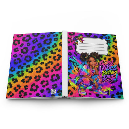 Hardcover Journal — Rainbow Leopard 'Good Vibes Better Days' Girl Notebook