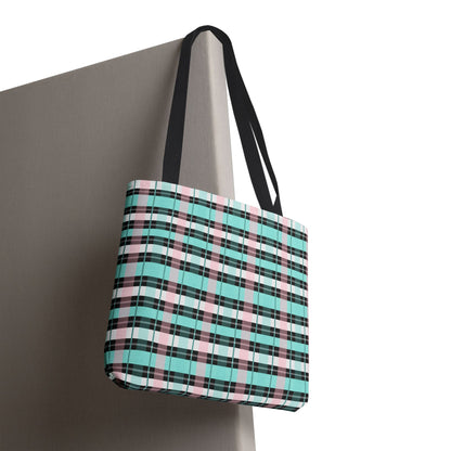 Pastel Plaid Tote Bag – Aqua & Pink Plaid All-Over Print Tote