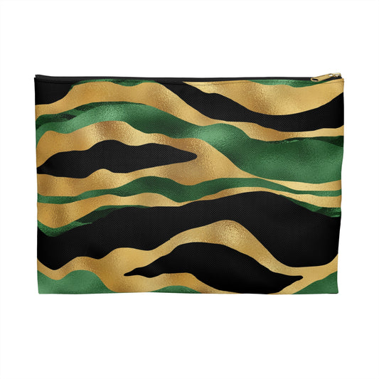 Elegant Gold and Black Zebra Print Accessory Pouch - Makeup Bag, Cosmetics Case, Travel Organizer, Gift for Her, Eco-Friendly