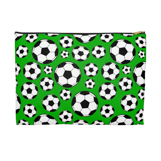 Soccer Accessory Pouch, Sports Organizer, Gift for Athletes, Soccer Fans, Green Soccer Ball Print Bag