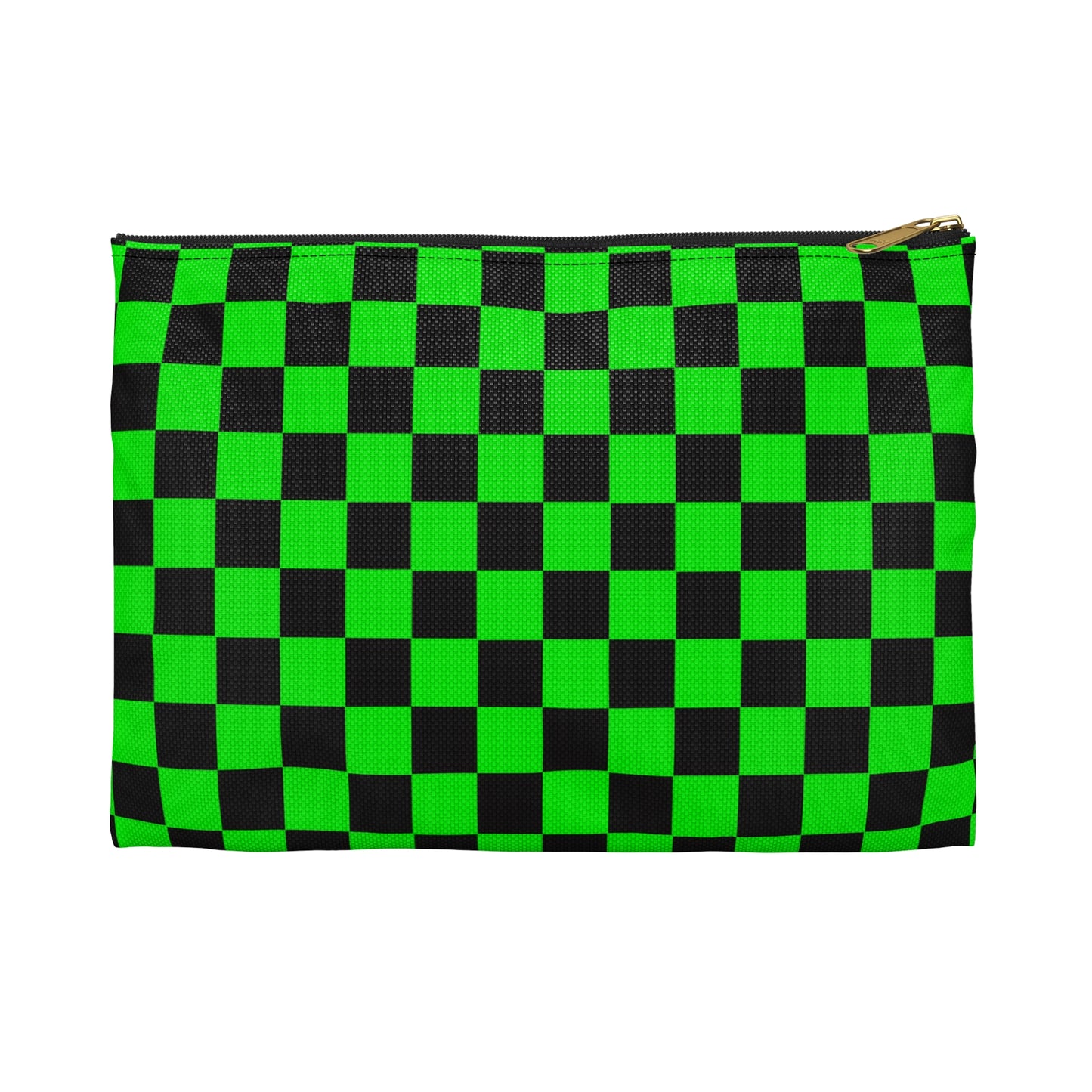 Green & Black Checker Accessory Pouch — Neon Checkerboard Makeup Bag