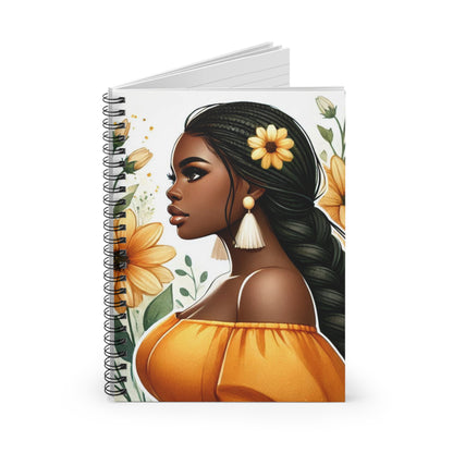 Floral Black Girl Spiral Notebook - Ruled Lines, Inspirational Design for Creative Minds