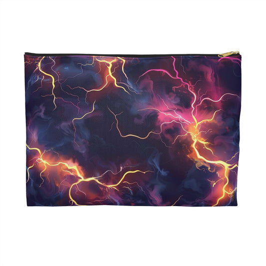 Electric Vibes Accessory Pouch, Makeup Bag, Travel Organizer, Gift for Her, Cosmic Lightning Design