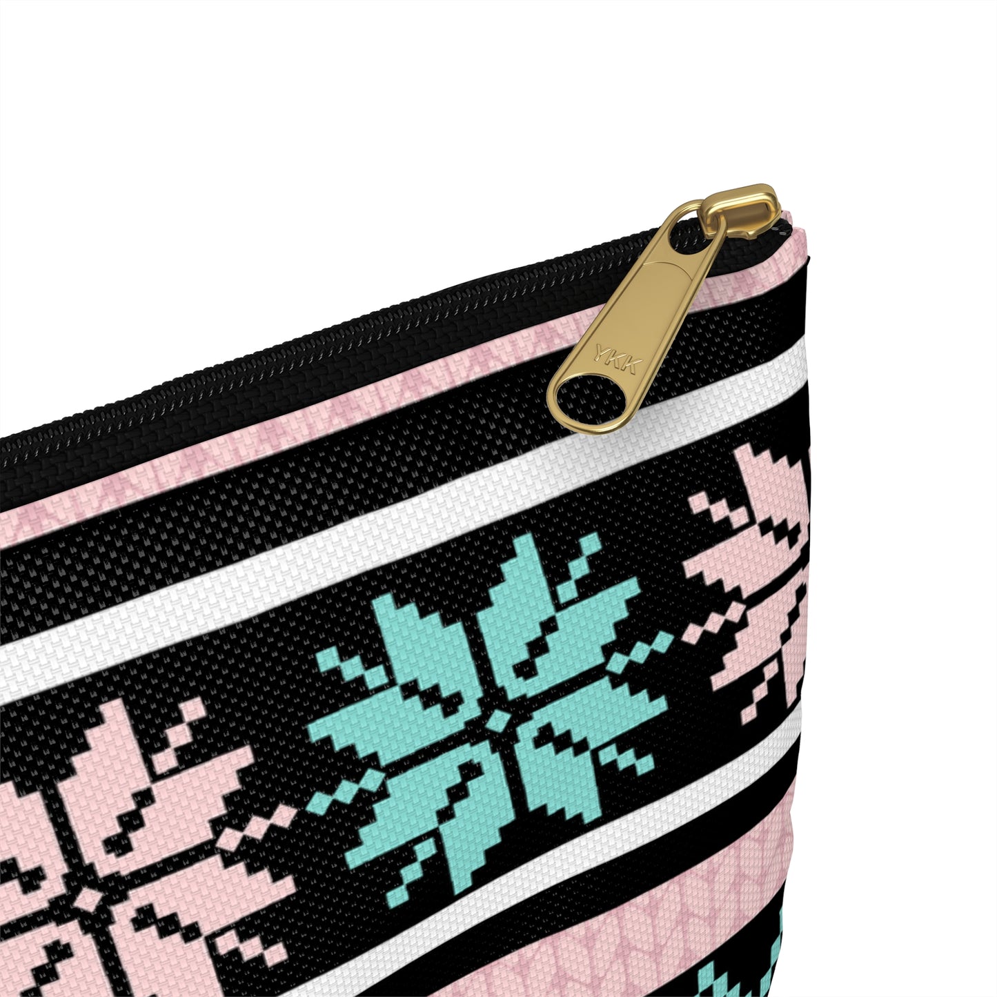 Nordic Snowflake Accessory Pouch — Pink & Teal Zip Cosmetic Bag