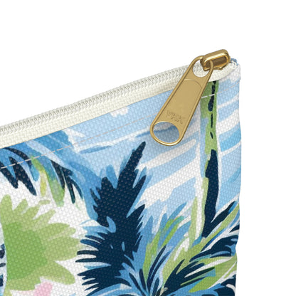 Tropical Print Accessory Pouch, Nautical Makeup Bag, Beach Travel Organizer, Palm Leaf Clutch, Gift for Her