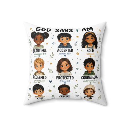 God Says I Am Inspirational Kids Pillow — Christian Affirmation Throw Pillow