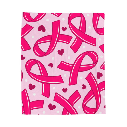 Pink Ribbon Velveteen Plush Blanket for Breast Cancer Awareness, Cozy Gift, Charity Support, Cuddle Up for Hope, Awareness Décor