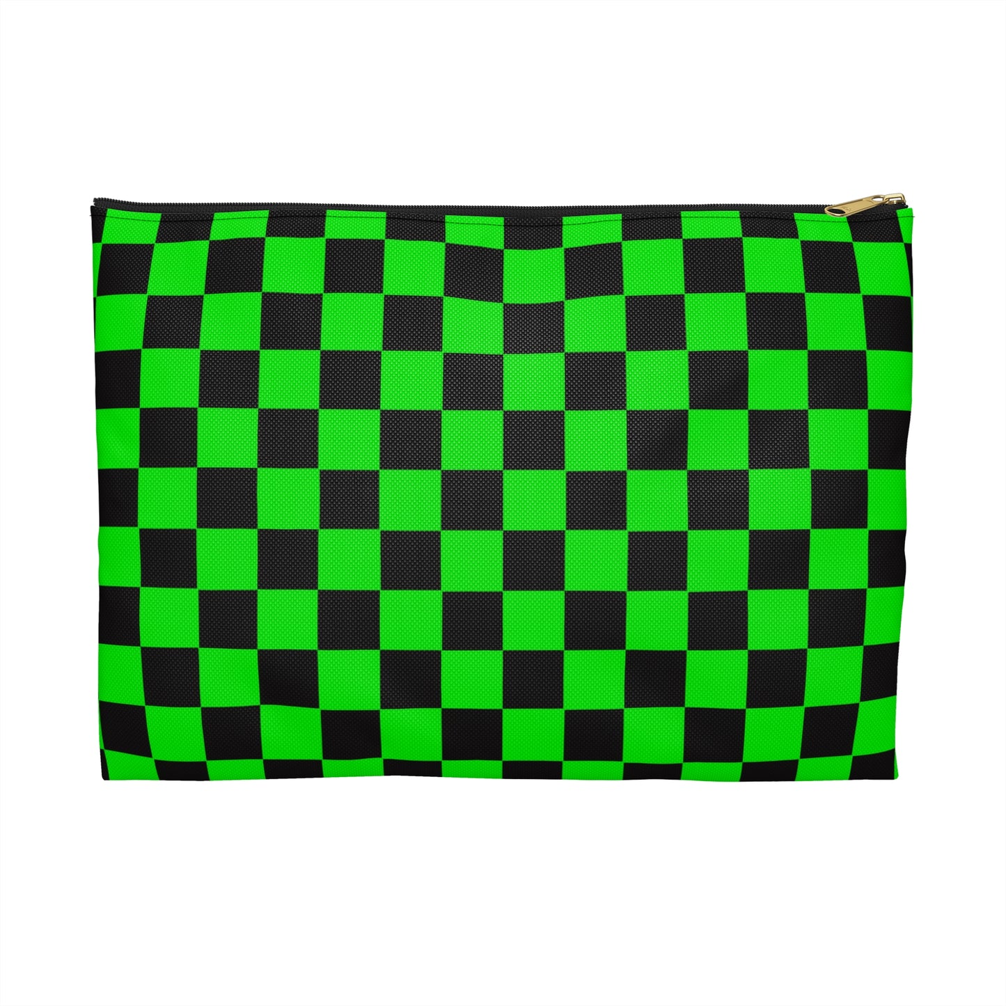 Green & Black Checker Accessory Pouch — Neon Checkerboard Makeup Bag