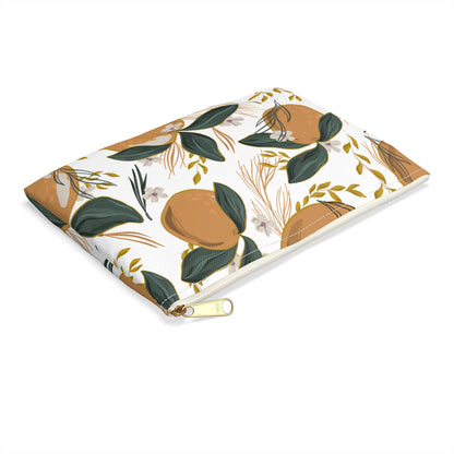 Botanical Orange Accessory Pouch, Cute Makeup Bag, Travel Organizer, Gift for Her, Floral Clutch, Summer Storage