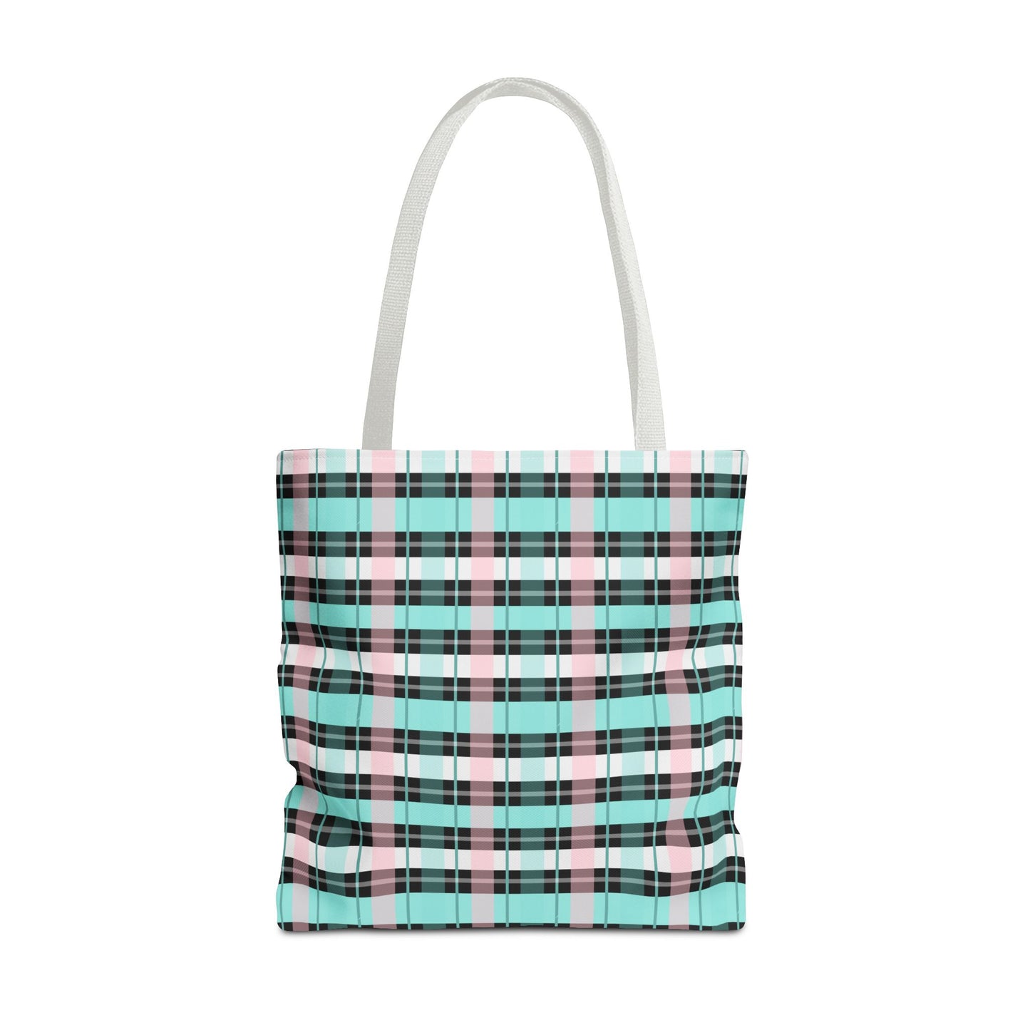Pastel Plaid Tote Bag – Aqua & Pink Plaid All-Over Print Tote