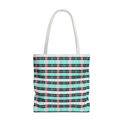 Pastel Plaid Tote Bag – Aqua & Pink Plaid All-Over Print Tote