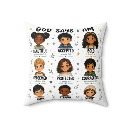 God Says I Am Inspirational Kids Pillow — Christian Affirmation Throw Pillow