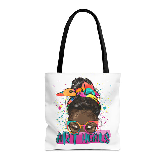 Art Heals Tote Bag, Colorful Canvas Bag for Art Lovers, Gift for Artists, Eco-Friendly Shopping Bag, Inspirational Quote Bag