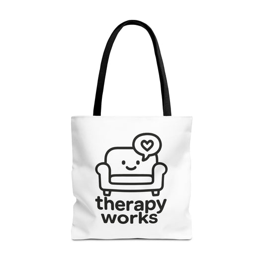 Therapy Works Tote Bag — Cute Couch Mental Health Awareness Tote
