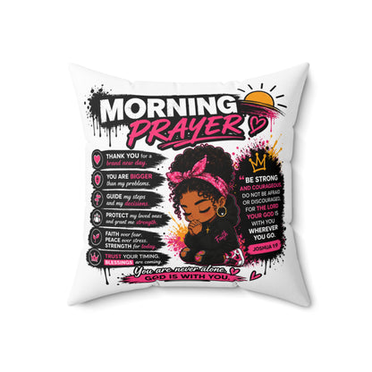 Morning Prayer Decorative Pillow — Inspirational Black Girl Faith Throw Pillow