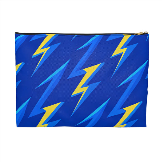 Lightning Bolt Accessory Pouch | Vibrant Travel Bag, Makeup Organizer, Gifts for Students, Festival Essentials, Blue Lightning Design