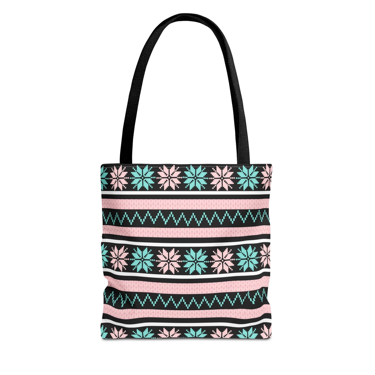 Floral Fair Isle Tote Bag — Pink & Teal Patterned Everyday Shopper