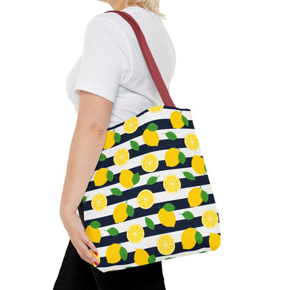 Lemon Stripe Tote Bag - Cute Beach Bag, Grocery Tote, Summer Accessories, Gift for Her, Vacation Carryall