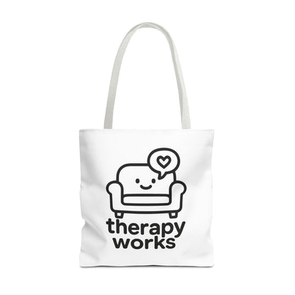 Therapy Works Tote Bag — Cute Couch Mental Health Awareness Tote