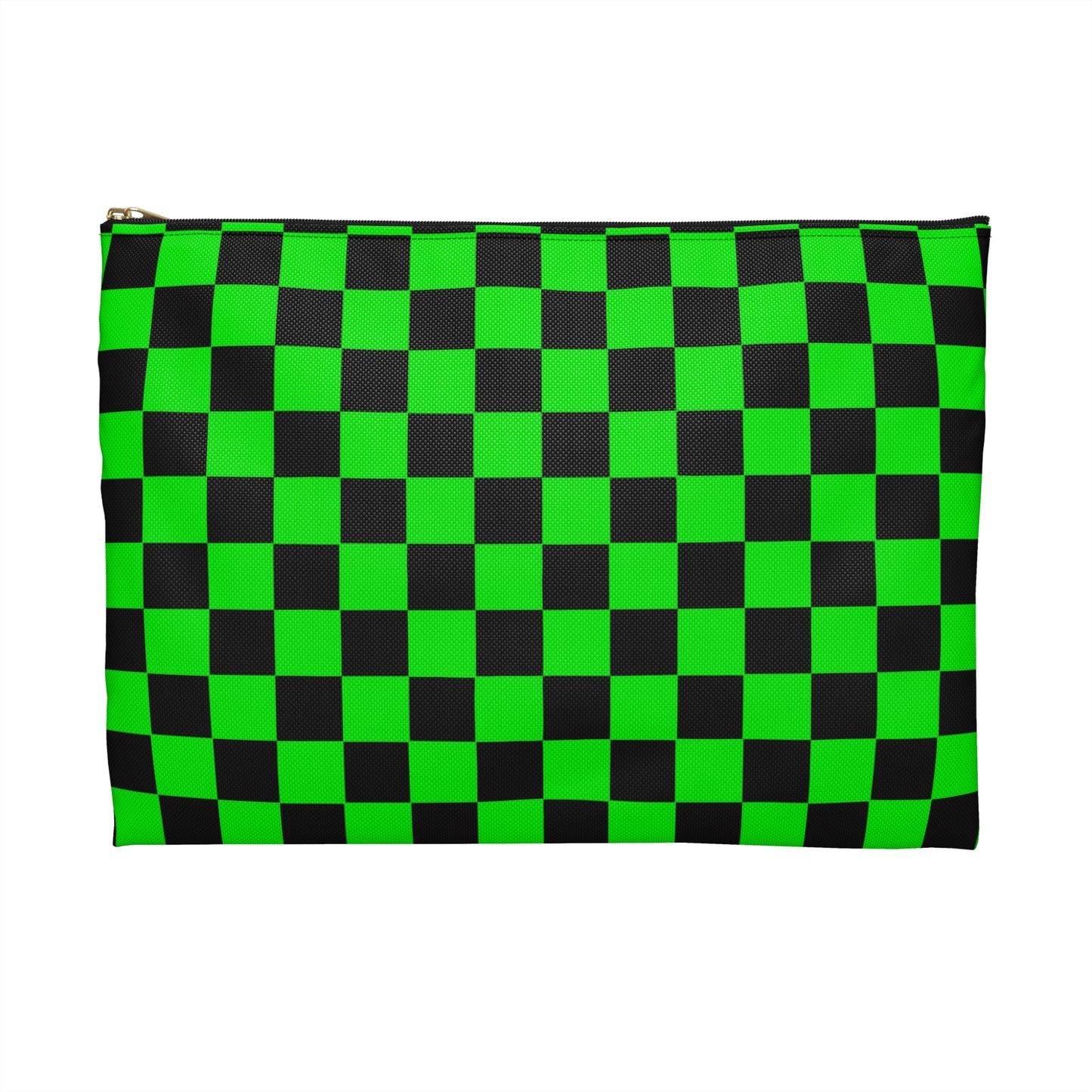 Green & Black Checker Accessory Pouch — Neon Checkerboard Makeup Bag