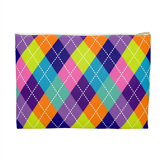 Vibrant Argyle Accessory Pouch, Colorful Makeup Bag, Fun Travel Organizer, Gift for Her, Art Supply Case, Cute Storage Pouch
