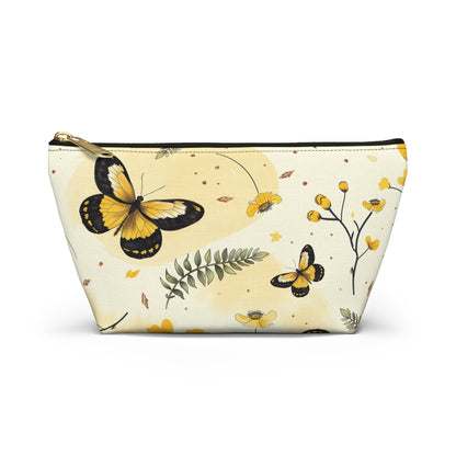 Butterfly Garden Accessory Pouch - Floral Makeup Bag, Travel Organizer, Gift for Her, Yellow Butterfly Print, Eco-Friendly