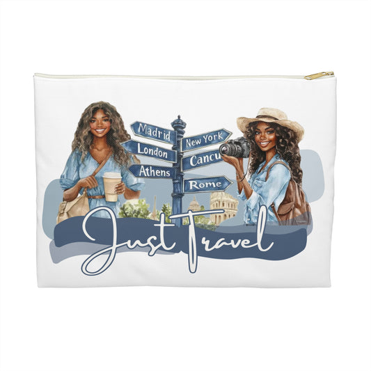 Travel-Themed Accessory Pouch, Just Travel Makeup Bag, Travel Organizer, Gift for Travelers, Vacation Essentials