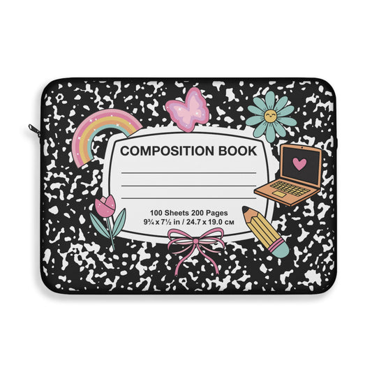 Whimsical Composition Book Laptop Sleeve, Cute Tech Accessory, Gift for Students, Creative Professionals, Back to School
