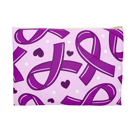Purple Ribbon Accessory Pouch for Awareness, Stylish Makeup Bag, Toiletry Organizer, Gift for Cancer Awareness, Support Gift