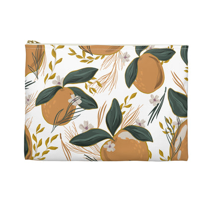 Botanical Orange Accessory Pouch, Cute Makeup Bag, Travel Organizer, Gift for Her, Floral Clutch, Summer Storage