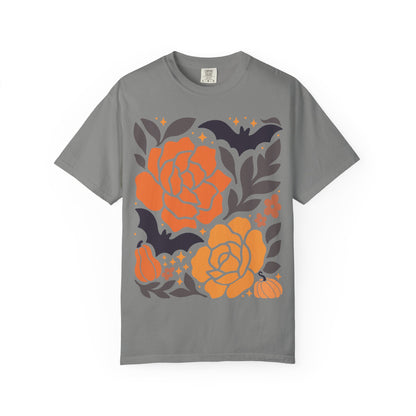 Halloween Floral T-Shirt, Fall Shirt, Unisex Tee, Spooky Apparel, Gift for Her, Floral Top, Autumn Fashion