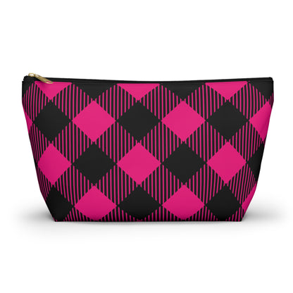 Chic Pink Plaid Accessory Pouch, Makeup Bag, Toiletry Case, Gift for Her, Travel Organizer, Fun Storage Solution