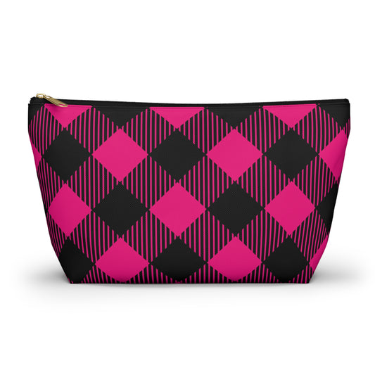 Chic Pink Plaid Accessory Pouch, Makeup Bag, Toiletry Case, Gift for Her, Travel Organizer, Fun Storage Solution