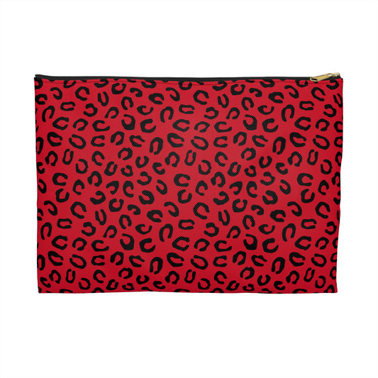 Wild Red Leopard Print Accessory Pouch, Makeup Bag, Travel Organizer, Gift for Her, Stylish Storage Solution