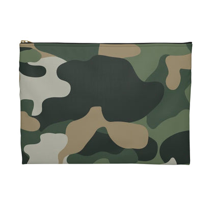 Camo Zip Accessory Pouch — Military Green Camouflage Cosmetic & Travel Organizer
