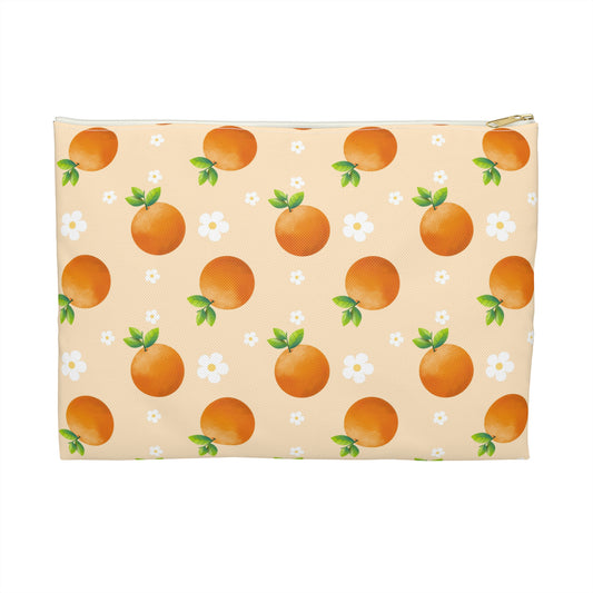Citrus-Inspired Accessory Pouch, Fun Fruit Pouch, Cute Makeup Bag, Orange Print Clutch, Zippered Organizer, Gift for Her