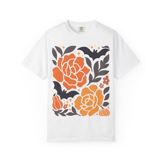 Halloween Floral T-Shirt, Fall Shirt, Unisex Tee, Spooky Apparel, Gift for Her, Floral Top, Autumn Fashion