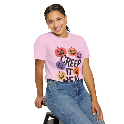 Creep It Real Halloween T-Shirt, Unisex Garment-Dyed Tee, Spooky Apparel, Fall Fashion, Halloween Outfit, Festival Wear