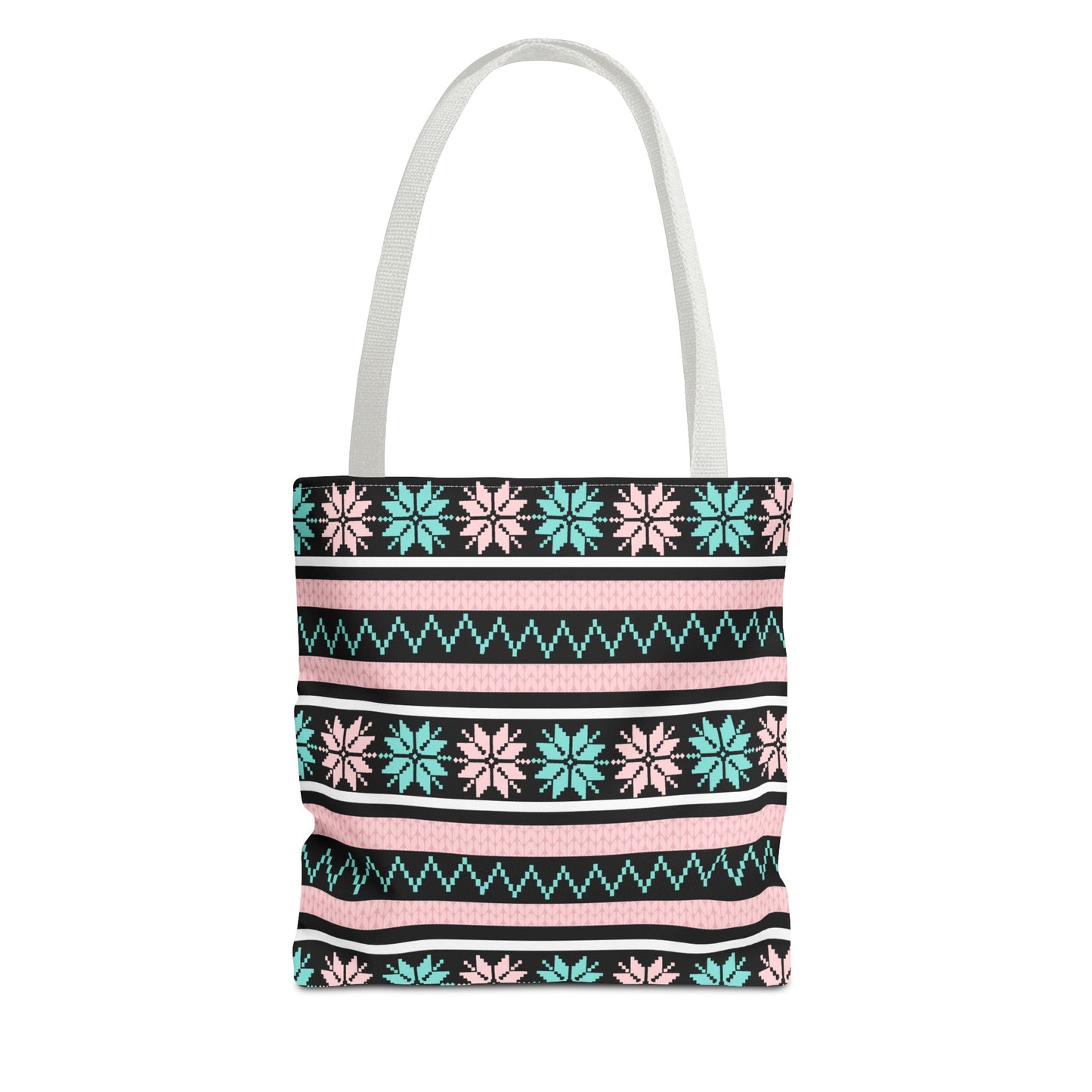 Floral Fair Isle Tote Bag — Pink & Teal Patterned Everyday Shopper