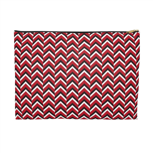 Stylish Chevron Accessory Pouch | Makeup Bag, Travel Organizer, Gift for Her, Modern Home Decor, Red and White Pattern