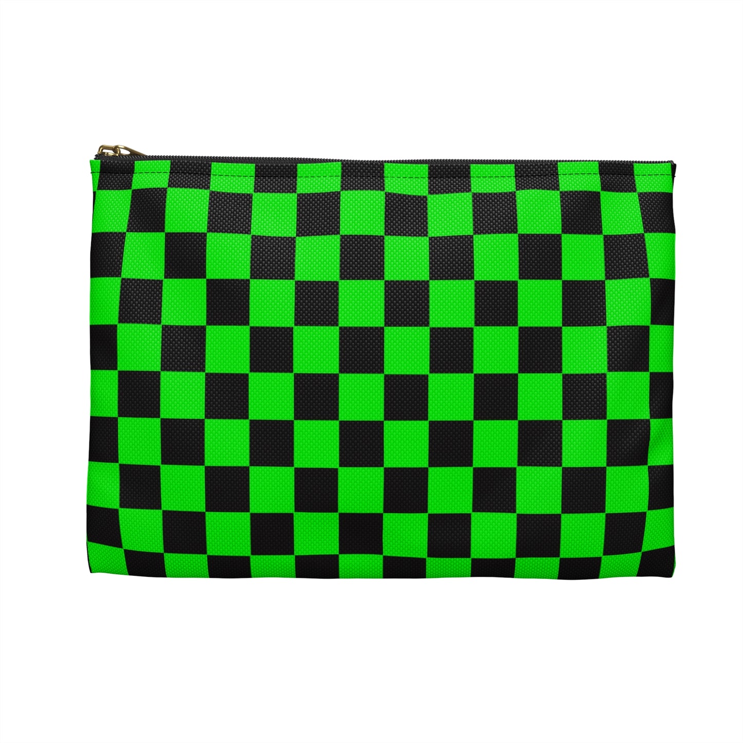 Green & Black Checker Accessory Pouch — Neon Checkerboard Makeup Bag